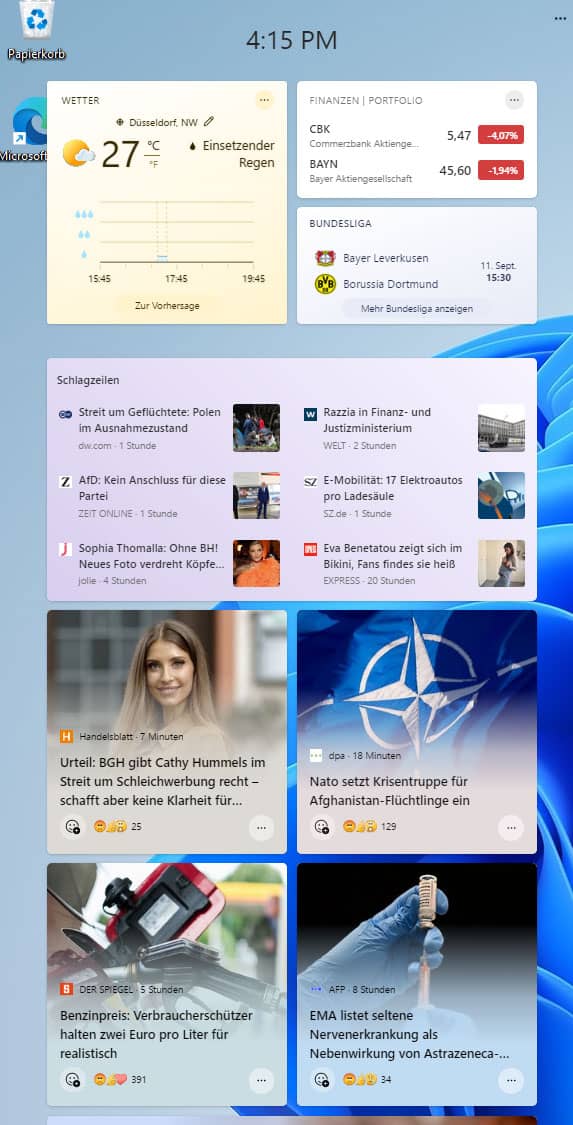 Die neue Widget-Leiste von Windows 11: nützlich und übersichtlich.