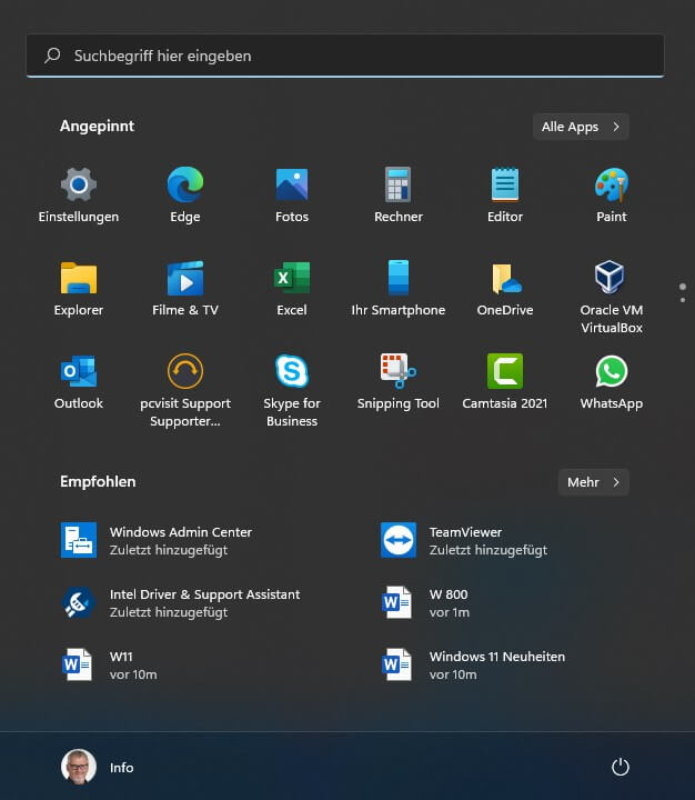Startmenü von Windows 11